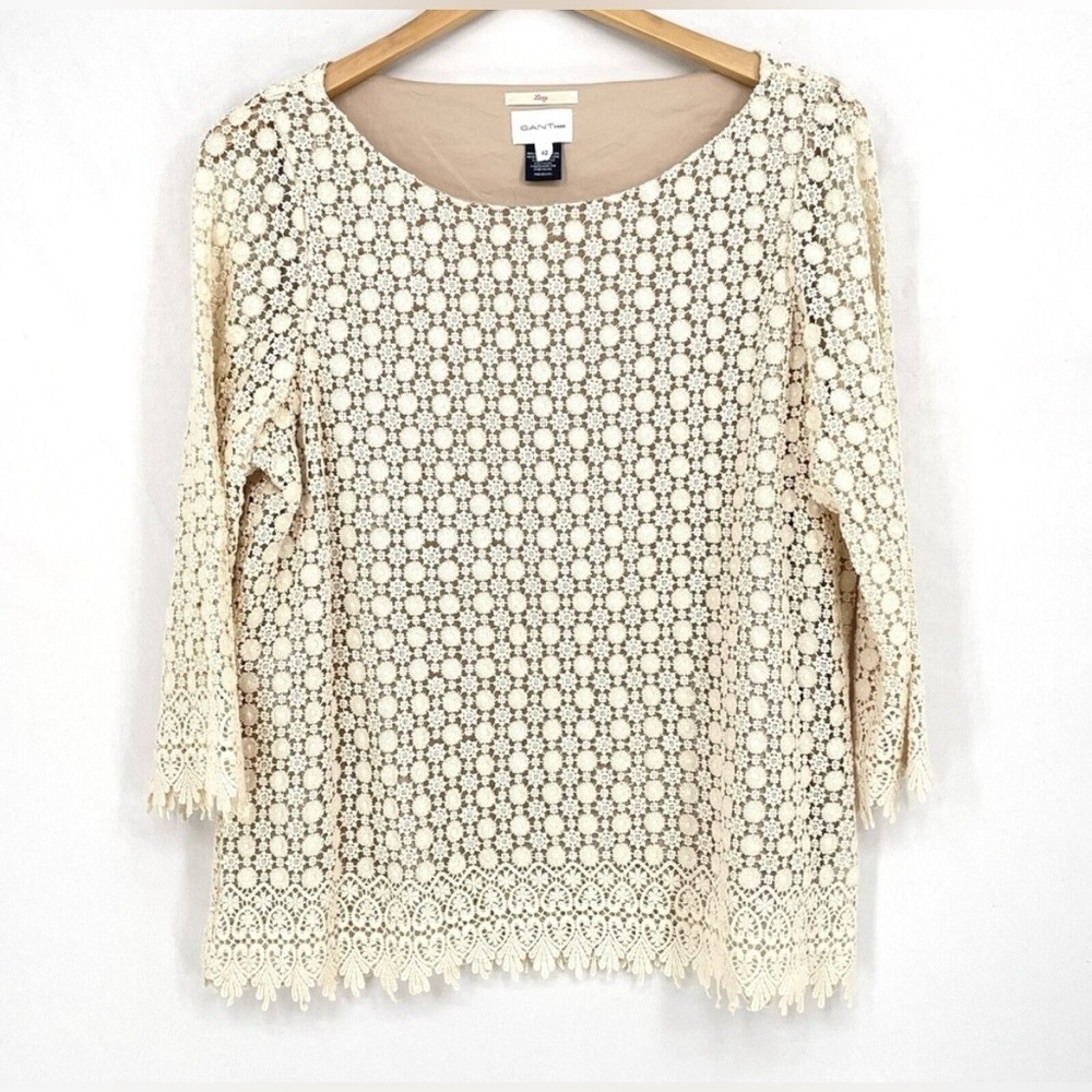 GANT Rugger Lazy Top Cotton Blouse Tunic Designer Luxury Size UK42 USA L Beige